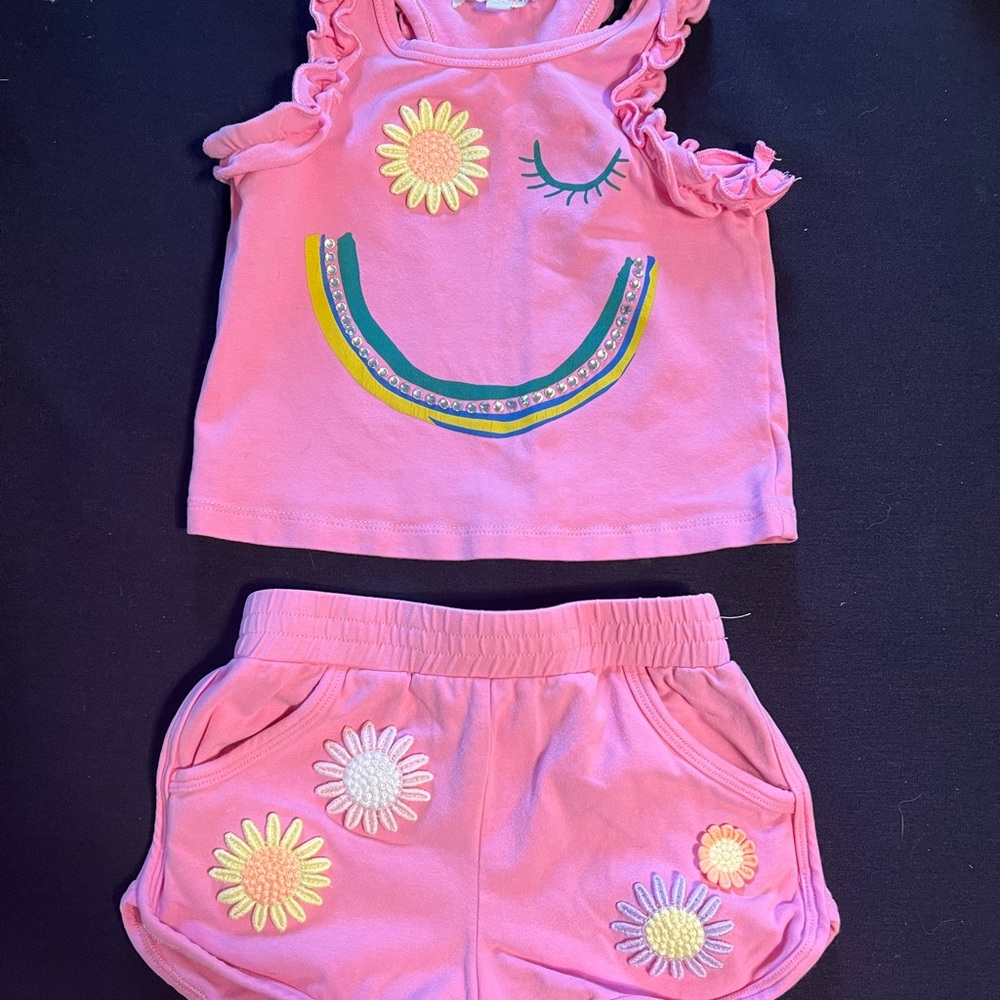 Charming Pink Kids Matching Set with Floral Accents